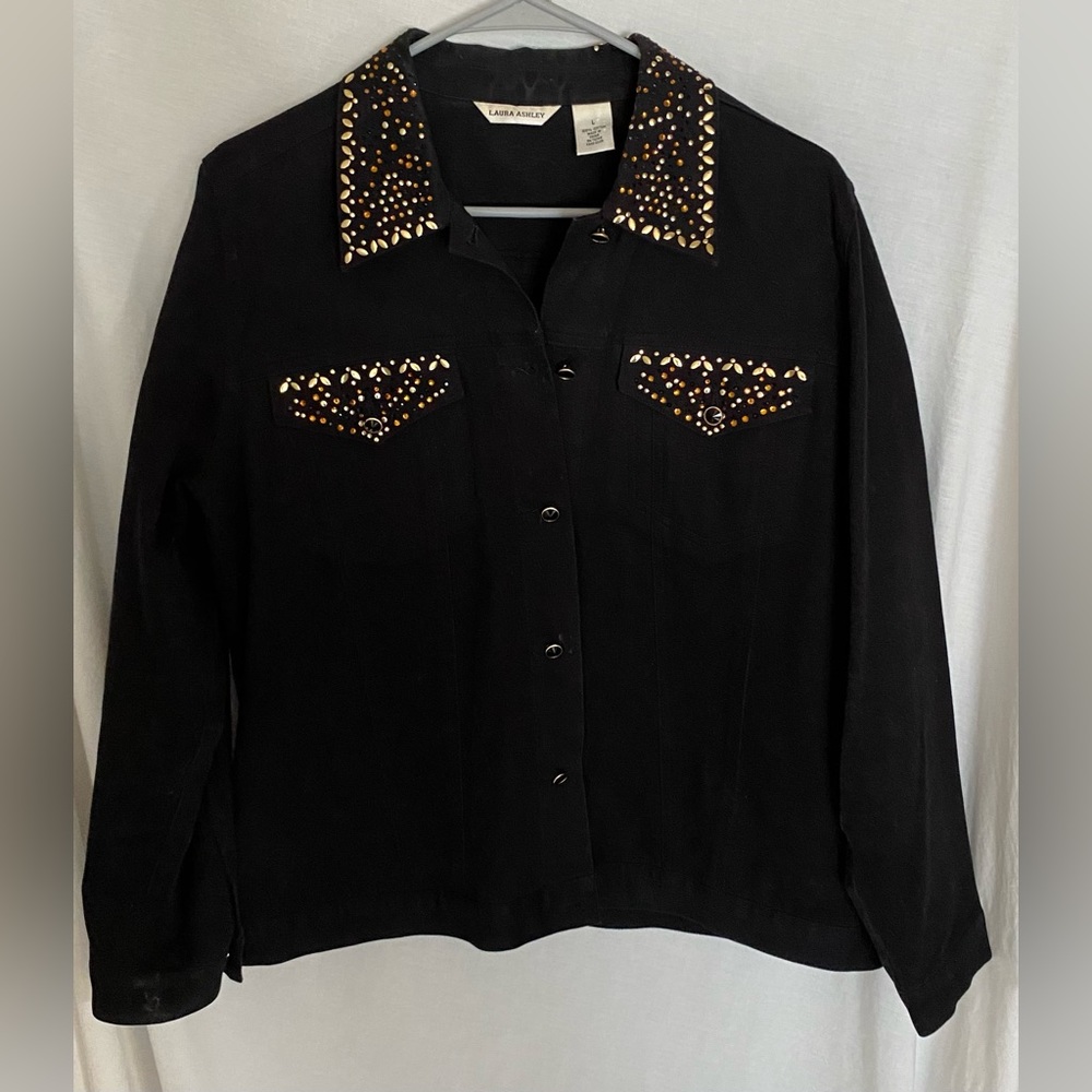 Laura Ashley Chocolate Embellished Jean Style Jacket 100% Cotton Size L